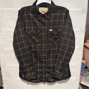 Dixxon Women’s Black and Yellow Plaid Flannel Shirt Large